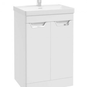 FREYA 60cm 2 Door Floor Standing Vanity Unit Matt White-Chrome Handle