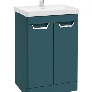 FREYA 60cm 2 Door Floor Standing Vanity Unit Matt Ocean Blue-Chrome Handle