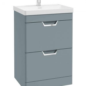 FREYA 60cm 2 Drawer Floor Standing Vanity Unit Matt Coral Green-Chrome Handle