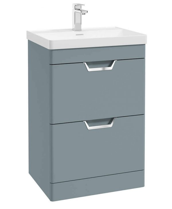  FREYA 60cm 2 Drawer Floor Standing Vanity Unit Matt Coral Green-Chrome Handle