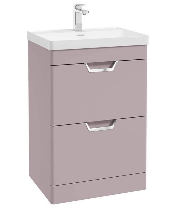  FREYA 60cm 2 Drawer Floor Standing Vanity Unit Matt Cashmere Pink-Chrome Handle