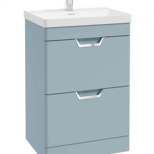 FREYA 60cm 2 Drawer Floor Standing Vanity Unit Matt Morning Sky Blue-Chrome Handle