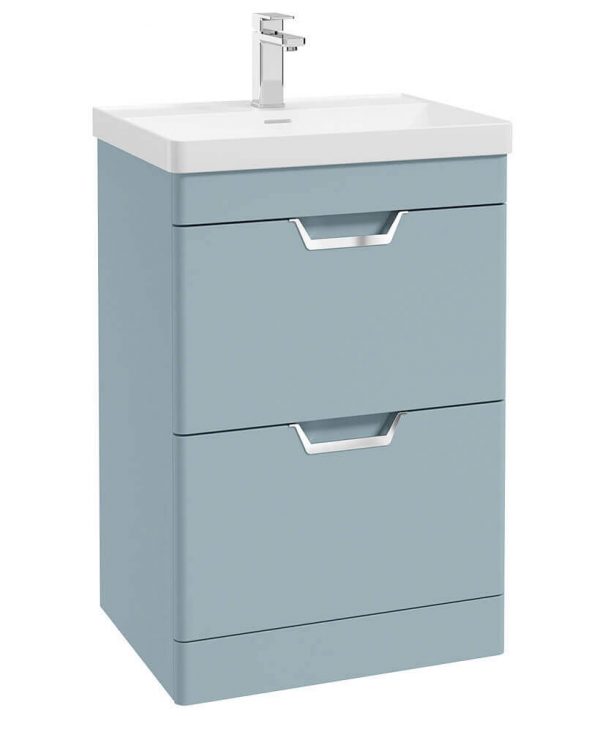  FREYA 60cm 2 Drawer Floor Standing Vanity Unit Matt Morning Sky Blue-Chrome Handle