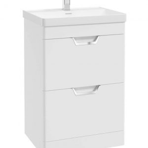 FREYA 60cm 2 Drawer Floor Standing Vanity Unit Matt White-Chrome Handle