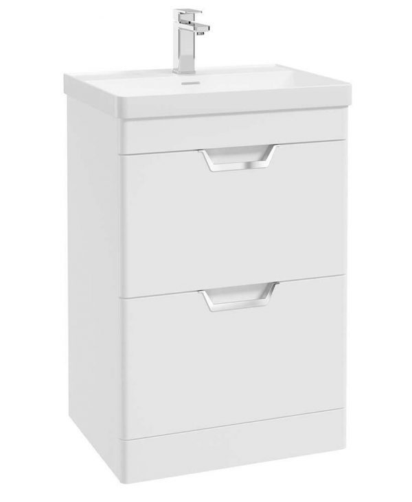  FREYA 60cm 2 Drawer Floor Standing Vanity Unit Matt White-Chrome Handle