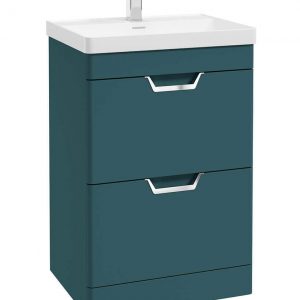 FREYA 60cm 2 Drawer Floor Standing Vanity Unit Matt Ocean Blue-Chrome Handle