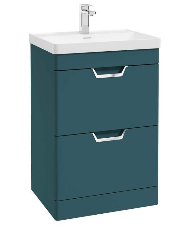  FREYA 60cm 2 Drawer Floor Standing Vanity Unit Matt Ocean Blue-Chrome Handle