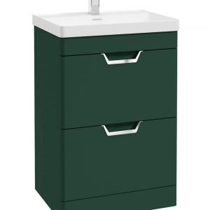 FREYA 60cm 2 Drawer Floor Standing Vanity Unit Matt Wreath Green-Chrome Handle