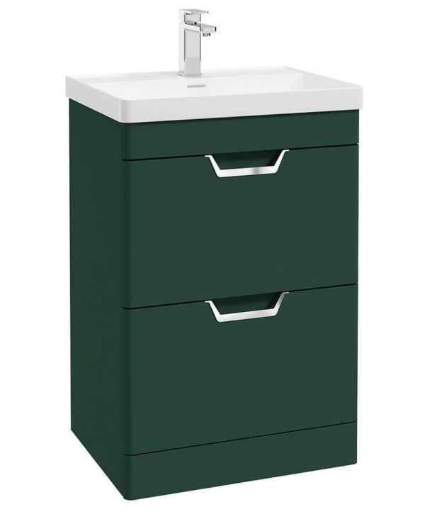  FREYA 60cm 2 Drawer Floor Standing Vanity Unit Matt Wreath Green-Chrome Handle