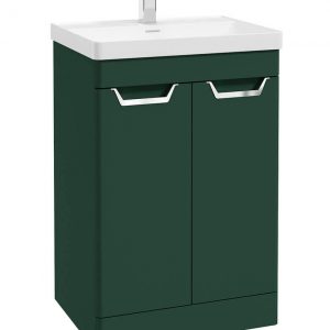 FREYA 60cm 2 Door Floor Standing Vanity Unit Matt Wreath Green-Chrome Handle