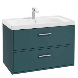 FINLAND Ocean Blue Matt 80cm Wall Hung Vanity Unit - Brushed Chrome Handle