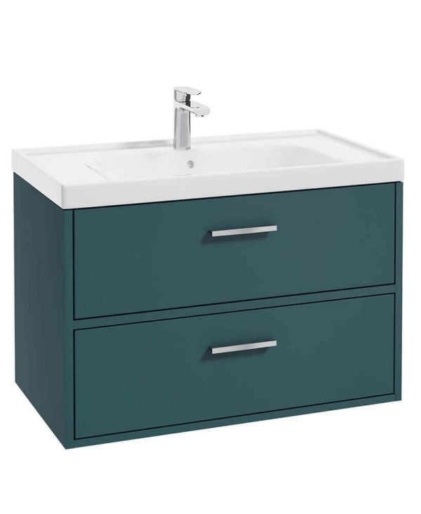  FINLAND Ocean Blue Matt 80cm Wall Hung Vanity Unit - Brushed Chrome Handle