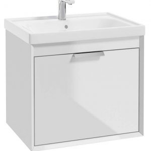 FJORD Gloss White 60cm Wall Hung Vanity Unit-Brushed Chrome Handle