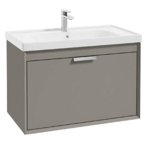 FJORD Khaki Matt 80cm Wall Hung Vanity Unit-Brushed Chrome Handle