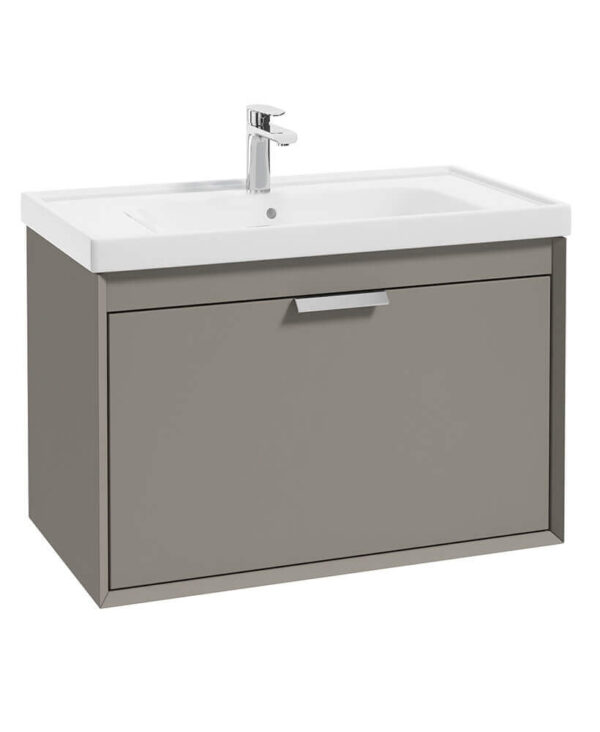  FJORD Khaki Matt 80cm Wall Hung Vanity Unit-Brushed Chrome Handle