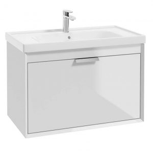 FJORD Gloss White 80cm Wall Hung Vanity Unit-Brushed Chrome Handle