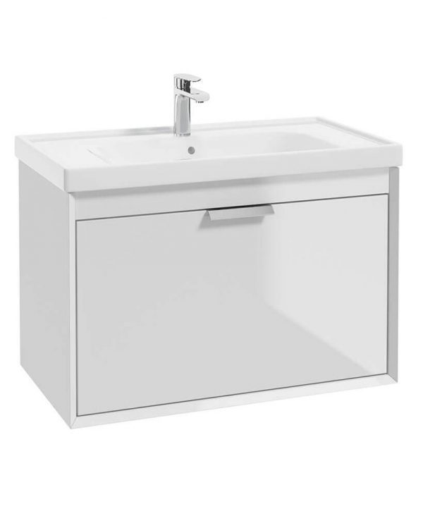  FJORD Gloss White 80cm Wall Hung Vanity Unit-Brushed Chrome Handle