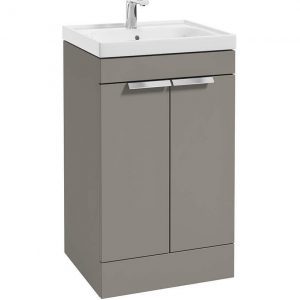 STOCKHOLM Khaki Matt 50cm 2 Door Floor Standing Vanity Unit - Brushed Chrome Handle