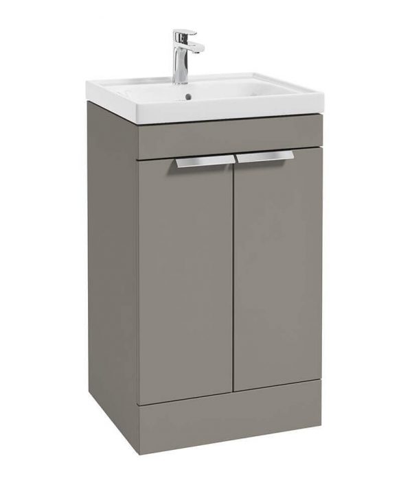  STOCKHOLM Khaki Matt 50cm 2 Door Floor Standing Vanity Unit - Brushed Chrome Handle