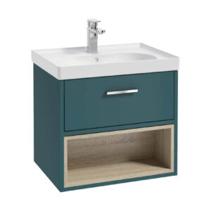 MALMO 60cm Single Drawer - Open Shelf Unit - Ocean Blue - Chrome Handle - Matt Basin