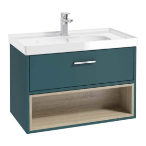 MALMO 80cm Single Drawer - Open Shelf Unit - Ocean Blue - Chrome Handle - Gloss Basin