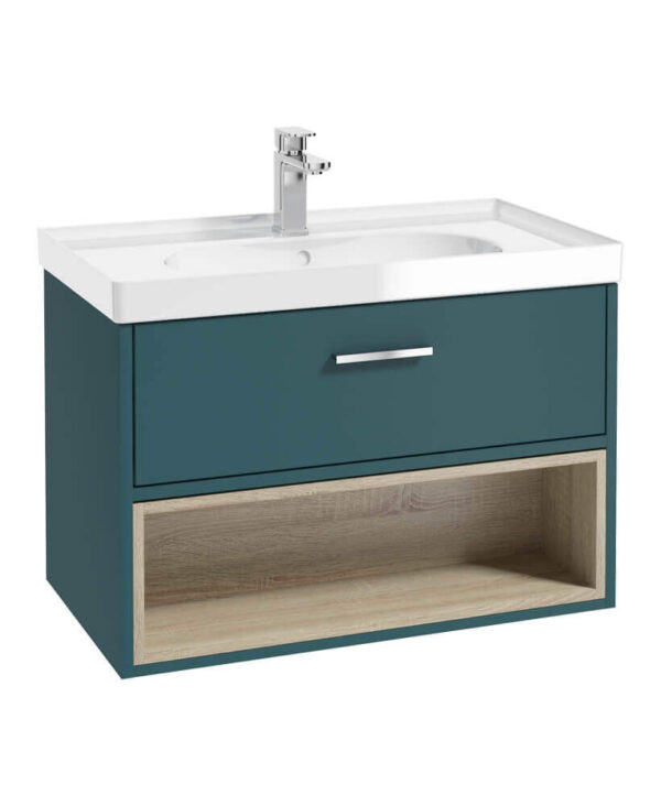  MALMO 80cm Single Drawer - Open Shelf Unit - Ocean Blue - Chrome Handle - Gloss Basin