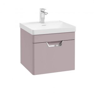 FREYA 50cm 1 Drawer Wall Hung Vanity Unit Matt Cashmere Pink-Chrome Handle