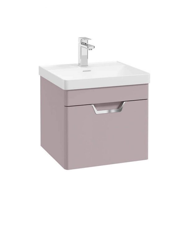  FREYA 50cm 1 Drawer Wall Hung Vanity Unit Matt Cashmere Pink-Chrome Handle