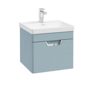 FREYA 50cm 1 Drawer Wall Hung Vanity Unit Matt Morning Sky Blue-Chrome Handle