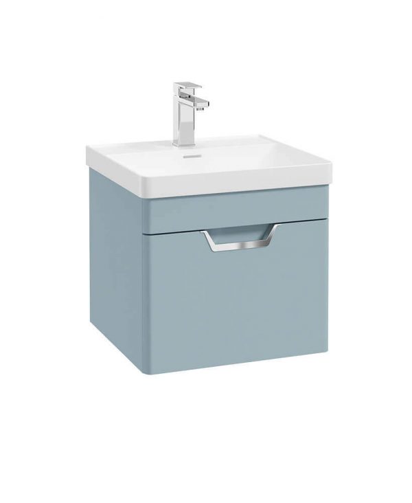  FREYA 50cm 1 Drawer Wall Hung Vanity Unit Matt Morning Sky Blue-Chrome Handle