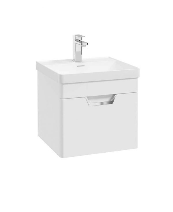  FREYA 50cm 1 Drawer Wall Hung Vanity Unit Matt White-Chrome Handle