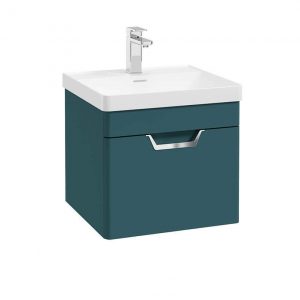 FREYA 50cm 1 Drawer Wall Hung Vanity Unit Matt Ocean Blue-Chrome Handle