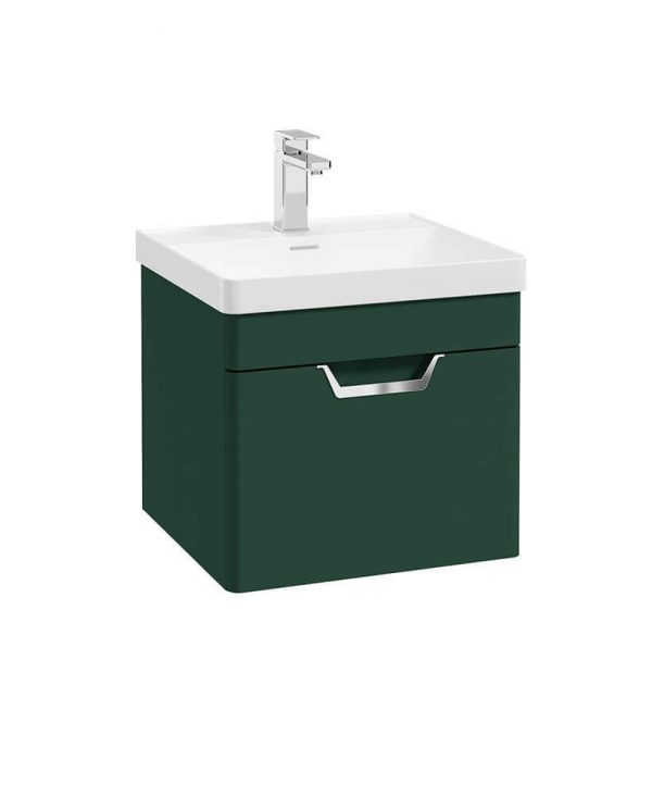  FREYA 50cm 1 Drawer Wall Hung Vanity Unit Matt Wreath Green-Chrome Handle