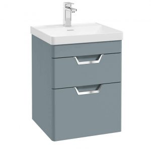 FREYA 50cm 2 Drawer Wall Hung Vanity Unit Matt Coral Green-Chrome Handle