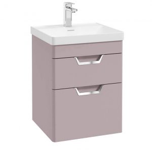 FREYA 50cm 2 Drawer Wall Hung Vanity Unit Matt Cashmere Pink-Chrome Handle