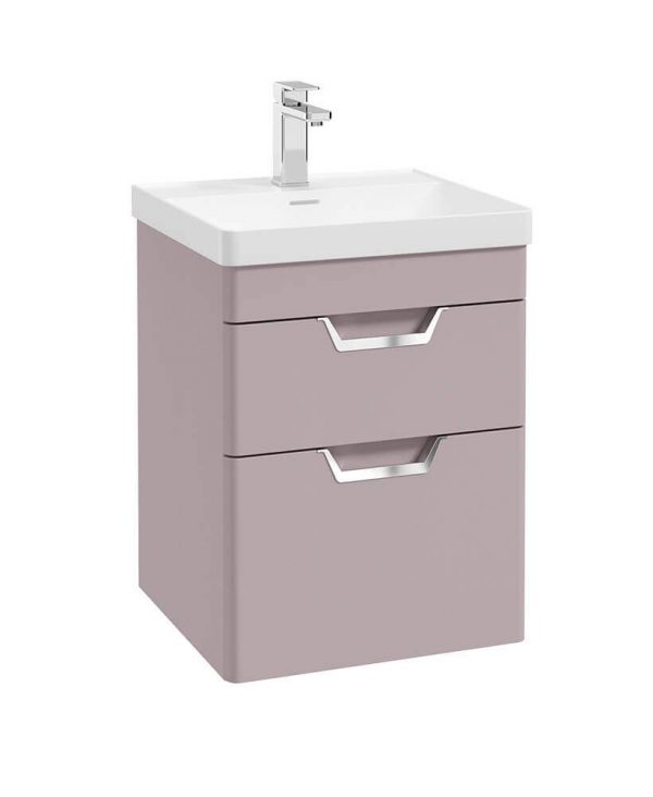  FREYA 50cm 2 Drawer Wall Hung Vanity Unit Matt Cashmere Pink-Chrome Handle