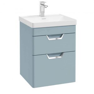 FREYA 50cm 2 Drawer Wall Hung Vanity Unit Matt Morning Sky Blue-Chrome Handle