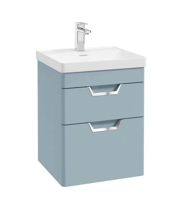  FREYA 50cm 2 Drawer Wall Hung Vanity Unit Matt Morning Sky Blue-Chrome Handle