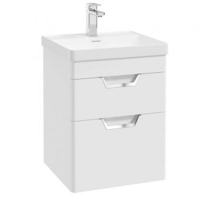 FREYA 50cm 2 Drawer Wall Hung Vanity Unit Matt White-Chrome Handle