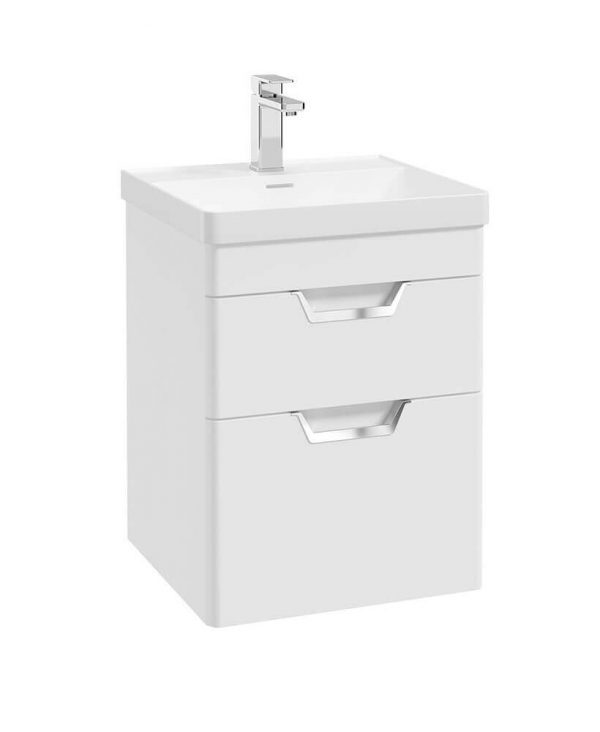  FREYA 50cm 2 Drawer Wall Hung Vanity Unit Matt White-Chrome Handle