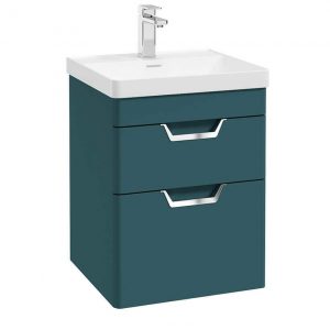 FREYA 50cm 2 Drawer Wall Hung Vanity Unit Matt Ocean Blue-Chrome Handle