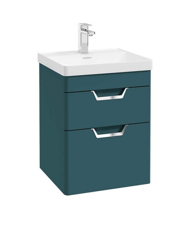  FREYA 50cm 2 Drawer Wall Hung Vanity Unit Matt Ocean Blue-Chrome Handle