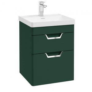 FREYA 50cm 2 Drawer Wall Hung Vanity Unit Matt Wreath Green-Chrome Handle