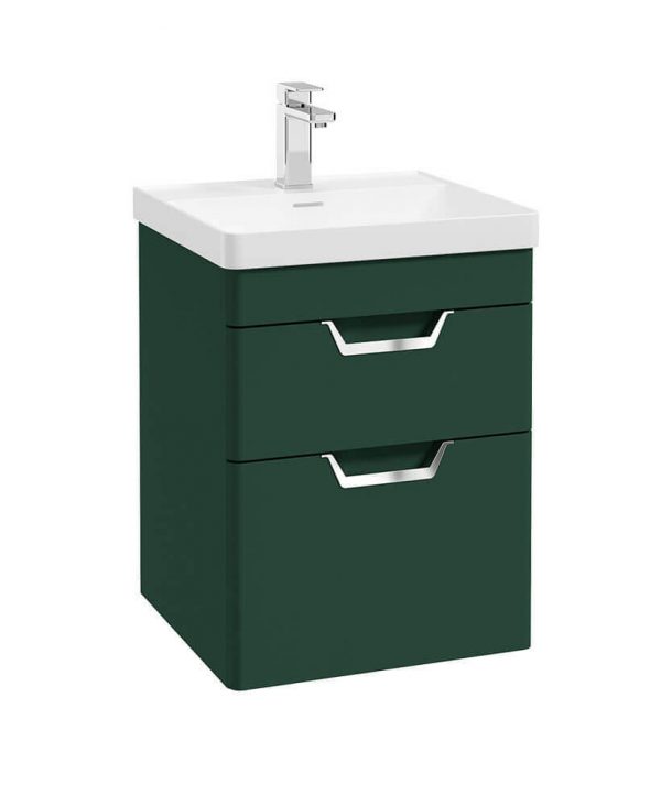  FREYA 50cm 2 Drawer Wall Hung Vanity Unit Matt Wreath Green-Chrome Handle