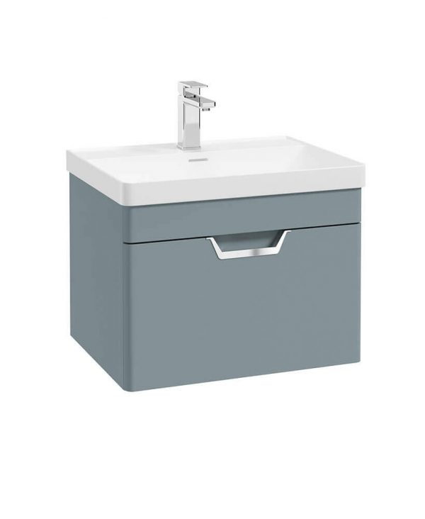  FREYA 60cm 1 Drawer Wall Hung Vanity Unit Matt Coral Green-Chrome Handle