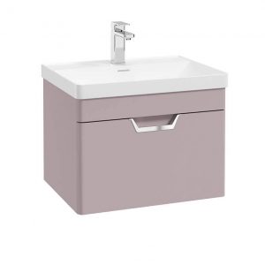 FREYA 60cm 1 Drawer Wall Hung Vanity Unit Matt Cashmere Pink-Chrome Handle