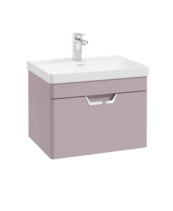  FREYA 60cm 1 Drawer Wall Hung Vanity Unit Matt Cashmere Pink-Chrome Handle