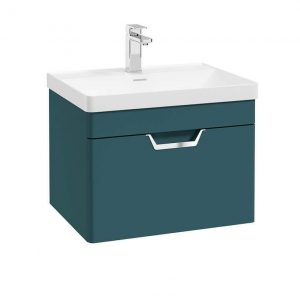 FREYA 60cm 1 Drawer Wall Hung Vanity Unit Matt Ocean Blue-Chrome Handle