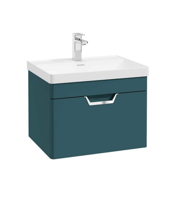  FREYA 60cm 1 Drawer Wall Hung Vanity Unit Matt Ocean Blue-Chrome Handle