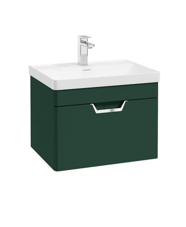  FREYA 60cm 1 Drawer Wall Hung Vanity Unit Matt Wreath Green-Chrome Handle